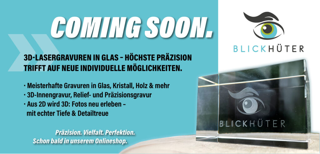 Werbeankündigung zu 3D-Lasergravuren in Glas